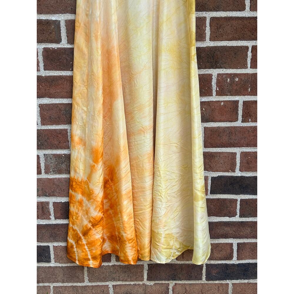 Antique Hand Dyed Acetate Slip Dress Yellow Orange Ombre Shibori REEEGAN - Picture 5 of 10